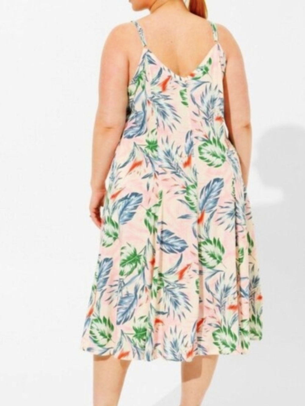 Torrid Sleeveless Trapeze Midi Dress, Color Tropical Leaves Size 4X - Picture 2 of 14